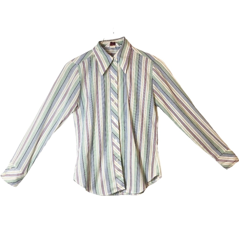Vintage Langtry Ltd Rainbow Striped Button Down Long Sleeve Shirt Women's Size 9